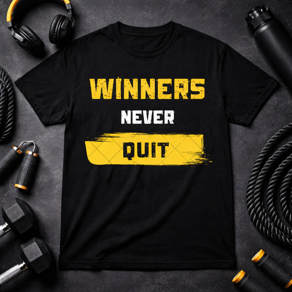 Winners Never Quit – Motivational Unisex T-Shirt