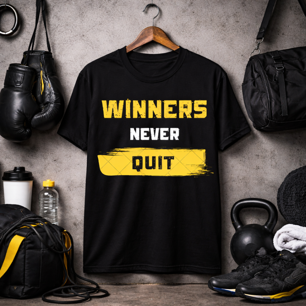 Winners Never Quit – Motivational Unisex T-Shirt